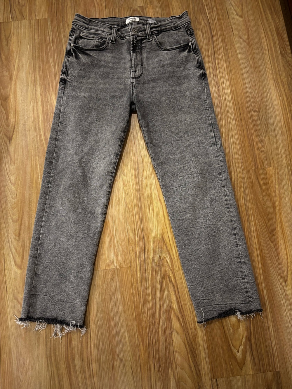 Kensie Washed Charcoal Straight-Leg Jeans with Raw Hem